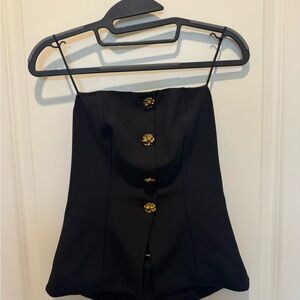 Stylish Black Strapless Top with Gold Buttons